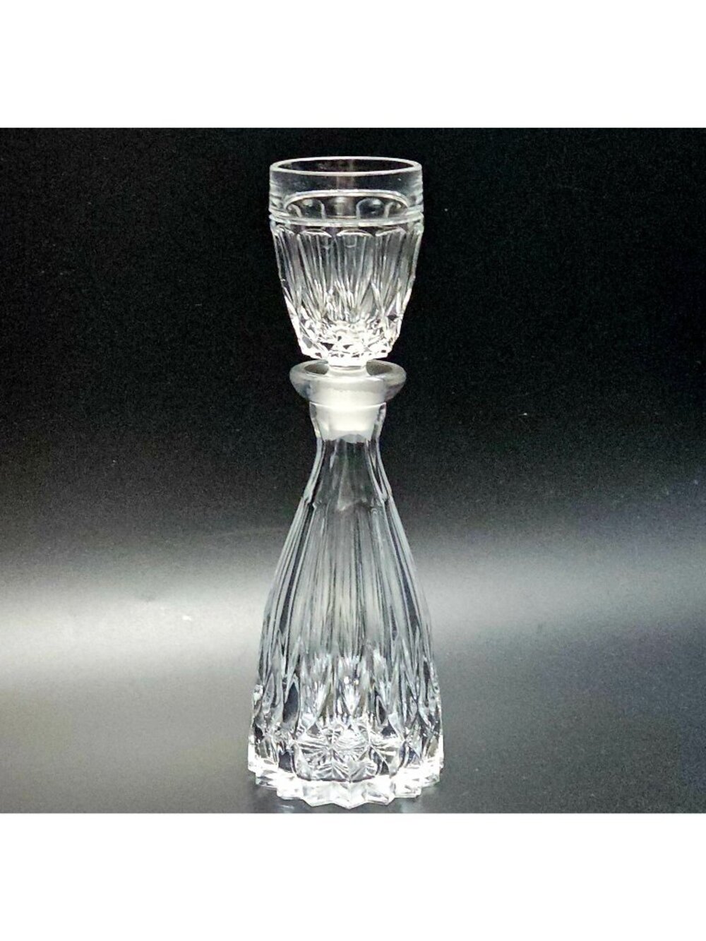 Crystal Clear Decanter Stopper Shot Glass 7.5" faceted cut glass bedside glam